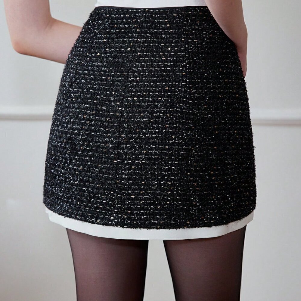 Black Elegant Women's Contrast Binding Flap Detail Skirt - Picture 7 of 8